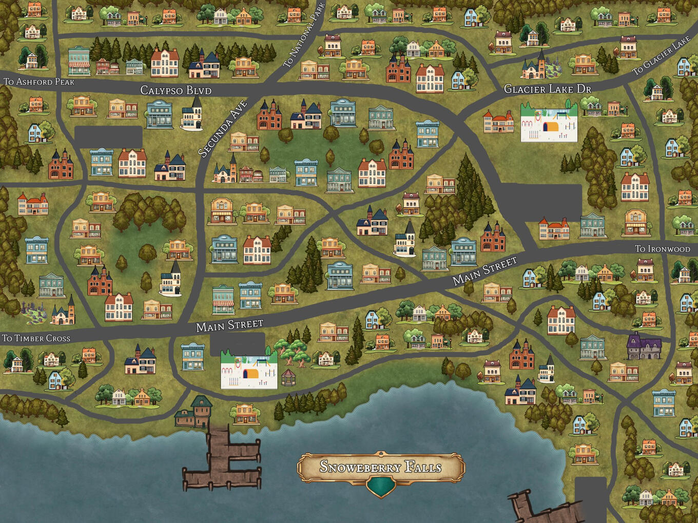 Snowberry Falls town - Book Map